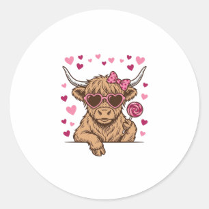 Schattige Hoogland Koe Valentijn Zonnebril Vector Ronde Sticker