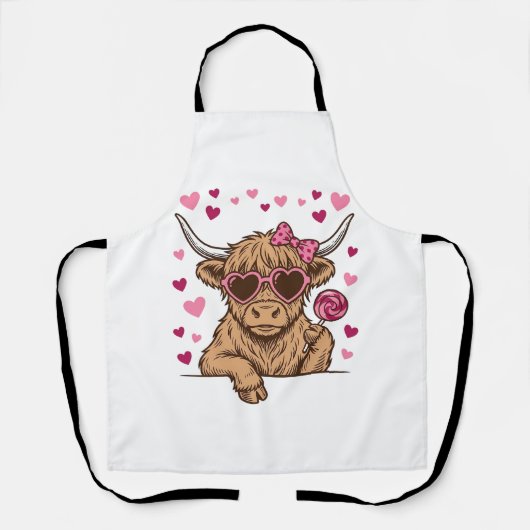 Schattige Hoogland Koe Valentijn Zonnebril Vector  Schort (Voorkant)