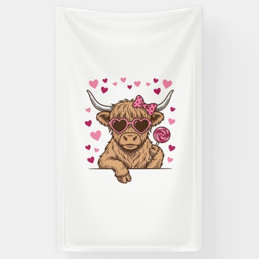 Schattige Hoogland Koe Valentijn Zonnebril Vector Spandoek (Verticaal)