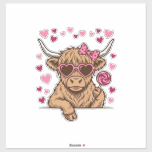 Schattige Hoogland Koe Valentijn Zonnebril Vector Sticker