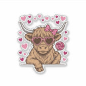 Schattige Hoogland Koe Valentijn Zonnebril Vector Sticker (Voorkant)