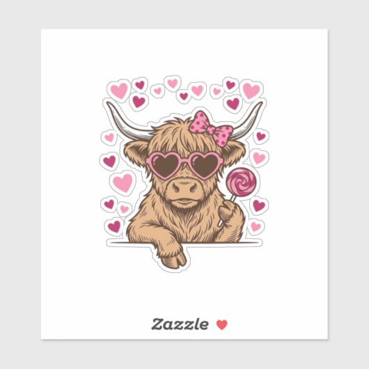 Schattige Hoogland Koe Valentijn Zonnebril Vector Sticker (Vel)