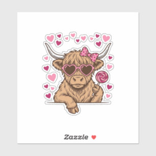Schattige Hoogland Koe Valentijn Zonnebril Vector Sticker