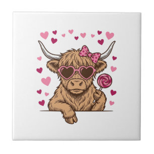 Schattige Hoogland Koe Valentijn Zonnebril Vector  Tegeltje