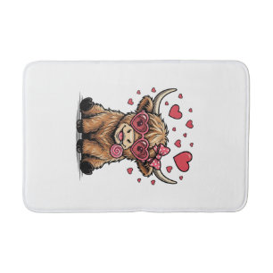 Schattige Hoogland Koe Valentijnshart Bril Vector_ Badmat