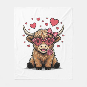 Schattige Hoogland Koe Valentijnshart Bril Vector_ Fleece Deken