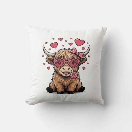 Schattige Hoogland Koe Valentijnshart Bril Vector_ Kussen (Voorkant)