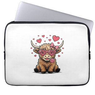 Schattige Hoogland Koe Valentijnshart Bril Vector_ Laptop Sleeve