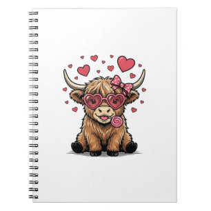 Schattige Hoogland Koe Valentijnshart Bril Vector_ Notitieboek