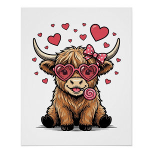 Schattige Hoogland Koe Valentijnshart Bril Vector_ Perfect Poster