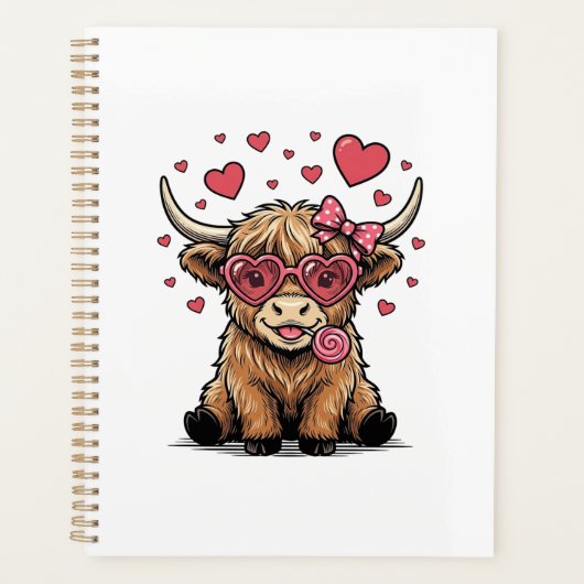 Schattige Hoogland Koe Valentijnshart Bril Vector_ Planner (Voorkant)