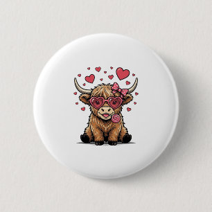 Schattige Hoogland Koe Valentijnshart Bril Vector_ Ronde Button 5,7 Cm