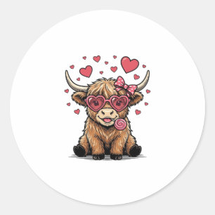 Schattige Hoogland Koe Valentijnshart Bril Vector_ Ronde Sticker