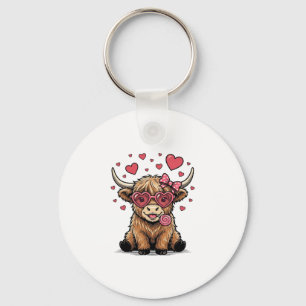 Schattige Hoogland Koe Valentijnshart Bril Vector_ Sleutelhanger