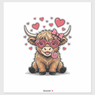 Schattige Hoogland Koe Valentijnshart Bril Vector_ Sticker