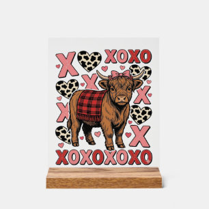 Schattige Hoogland Koe XOXO Valentijn Retro T-shir Acryl Bord