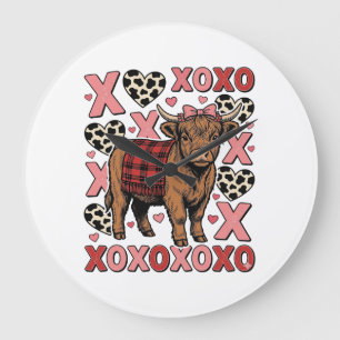Schattige Hoogland Koe XOXO Valentijn Retro T-shir Grote Klok