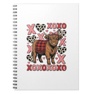 Schattige Hoogland Koe XOXO Valentijn Retro T-shir Notitieboek
