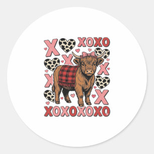 Schattige Hoogland Koe XOXO Valentijn Retro T-shir Ronde Sticker