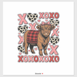 Schattige Hoogland Koe XOXO Valentijn Retro T-shir Sticker