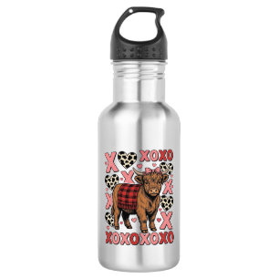 Schattige Hoogland Koe XOXO Valentijn Retro T-shir Waterfles