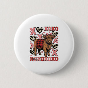 Schattige Hoogland Koe XOXO Valentijns Retro T-shi Ronde Button 5,7 Cm