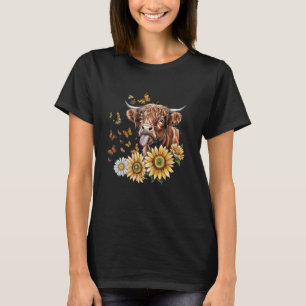 Schattige Hoogland Koe Zonnewief Vlinder Boer Boer T-shirt