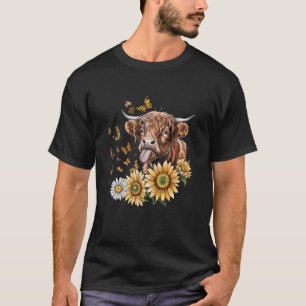 Schattige Hoogland Koe Zonnewief Vlinder Boer Boer T-shirt