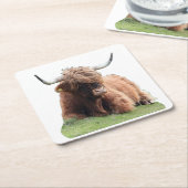 Schattige Hoogland Moo Koe Rustieke Schotse Veefok Kartonnen Onderzetters (Schuin)
