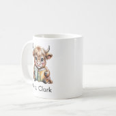 Schattige Hooglandkoe Leest Boek Custom Koffiemok (Voorkant links)