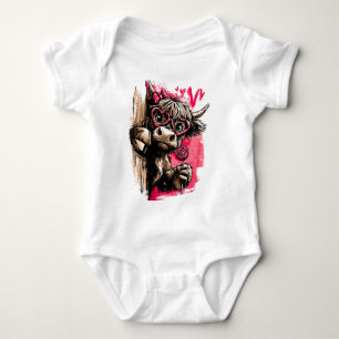 Schattige Hooglandkoe met Hartbril en Lollypop Romper