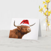 Schattige hooglandkoe met kerstmuts Kerstmis Kaart (Gele Bloem)
