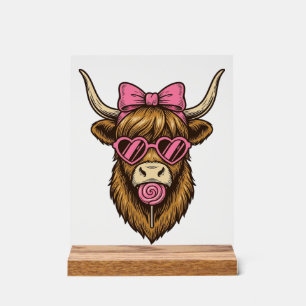 Schattige Hooglandkoe met Roze Hart Bril Vector_1 Acryl Bord