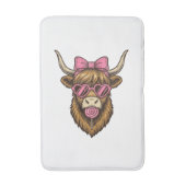 Schattige Hooglandkoe met Roze Hart Bril Vector_1 Badmat (Voorkant Verticaal)