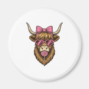 Schattige Hooglandkoe met Roze Hart Bril Vector_1 Magneet