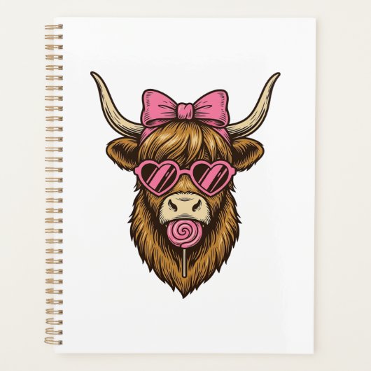 Schattige Hooglandkoe met Roze Hart Bril Vector_1 Planner (Voorkant)
