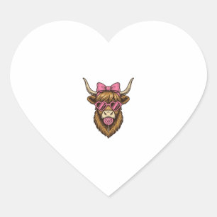 Schattige Hooglandkoe met Roze Hart Bril Vector_1 Sticker