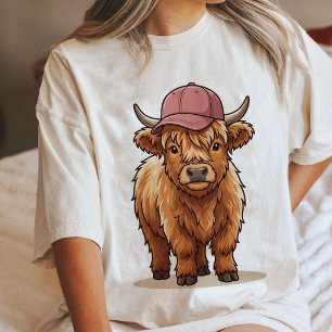 Schattige Hooglandkoe Met Roze Honkbalpet Tri-Blend Shirt