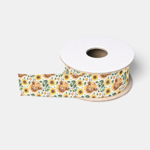 Schattige Hooglandrunderen & Gele Zonnebloemen Blo Grosgrain Lint