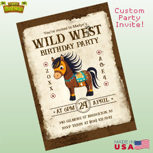 Schattige Horse Wild West Pony Verjaardagsfeest Ui Kaart