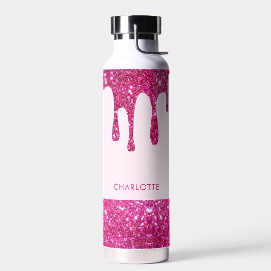 Schattige hot pink glitter monogram waterfles (Links)