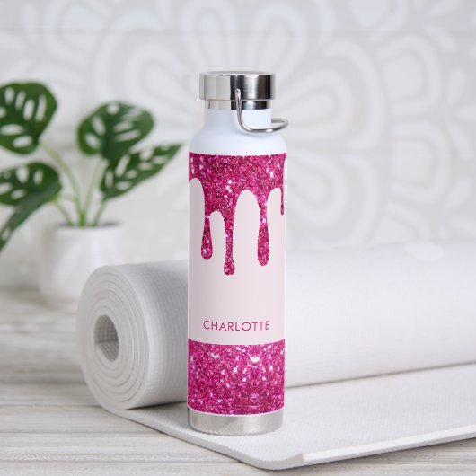 Schattige hot pink glitter monogram waterfles (Yoga)