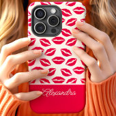 Schattige Hot Pink Lipstick Kisses Script Naam Case-Mate iPhone Case