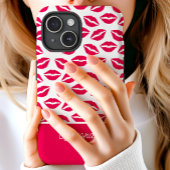 Schattige Hot Pink Lipstick Kisses Script Naam Case-Mate iPhone Case
