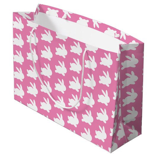 Schattige Hot Pink Rabbit Pattern Groot Cadeauzakje (Achterkant Gekanteld)