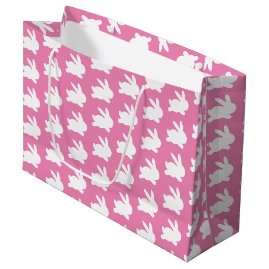 Schattige Hot Pink Rabbit Pattern Groot Cadeauzakje (Voorkant Gekanteld)