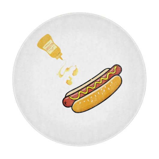 Schattige Hotdog & Mosterd Fles Snijplank (Voorkant)