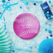schattige hotroze softball - verjaardagsfeest papieren bordje (Feest)