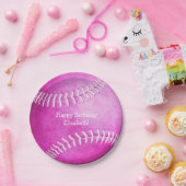 schattige hotroze softball - verjaardagsfeest papieren bordje (Feest)