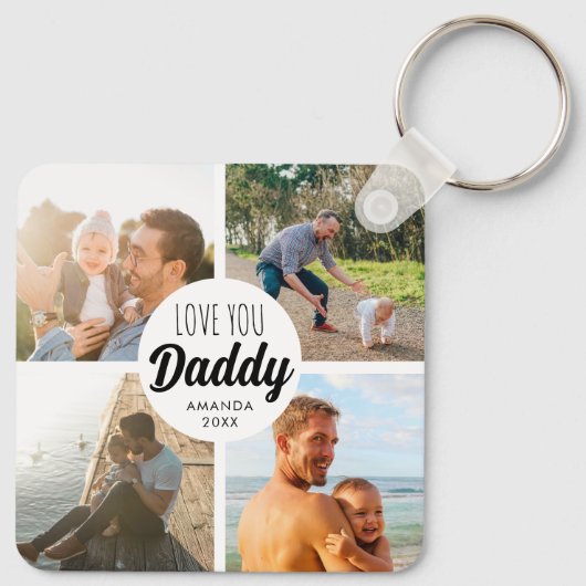 Schattige hou je 'papa' aangepaste fotocollage sleutelhanger (Achterkant)